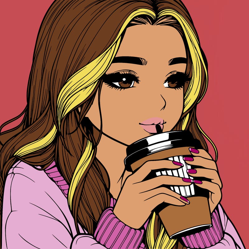 realistic girl drinking coffee
