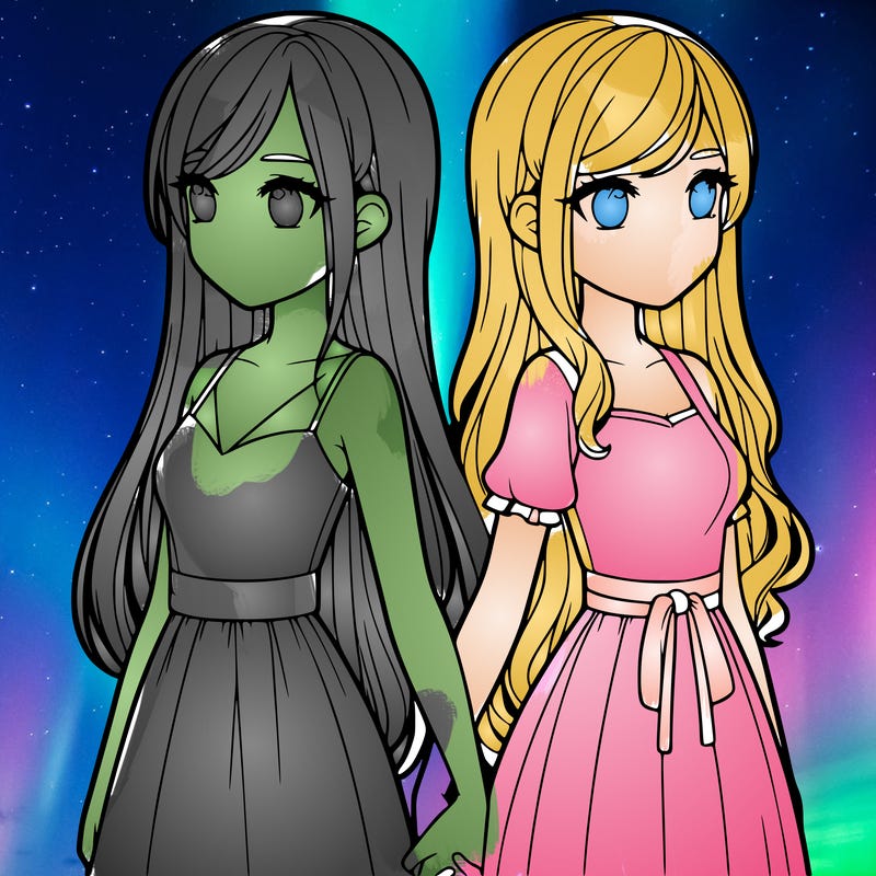 realistic girls holding hands looking the other way