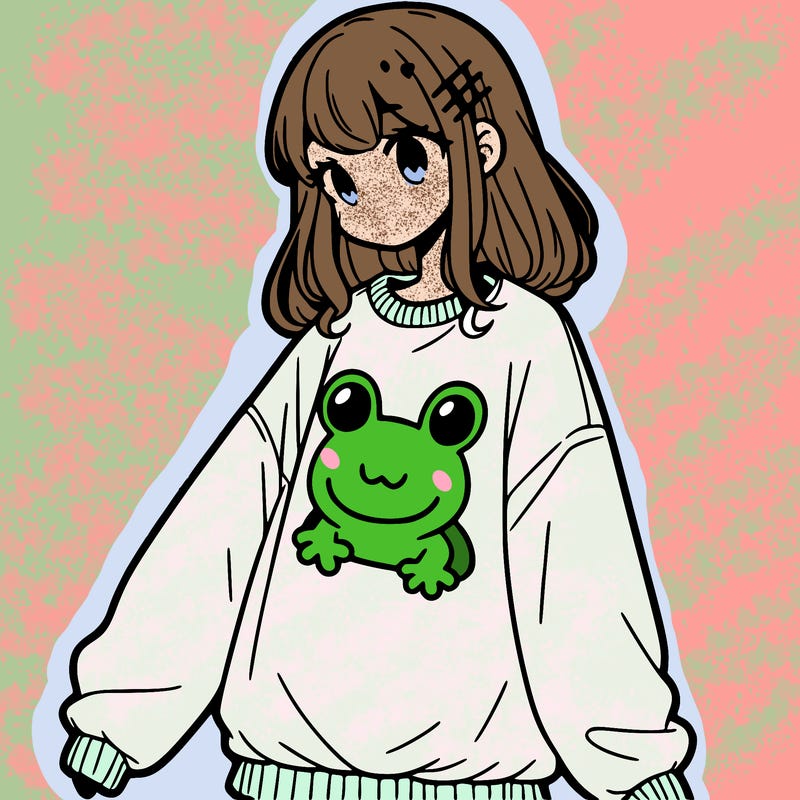 girl wearing frogging sweatshirt