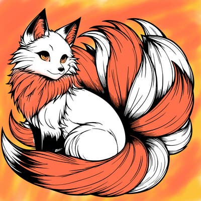 realistic detailed 9 tailed anime fox