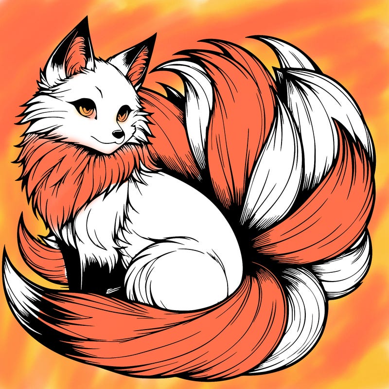 realistic detailed 9 tailed anime fox