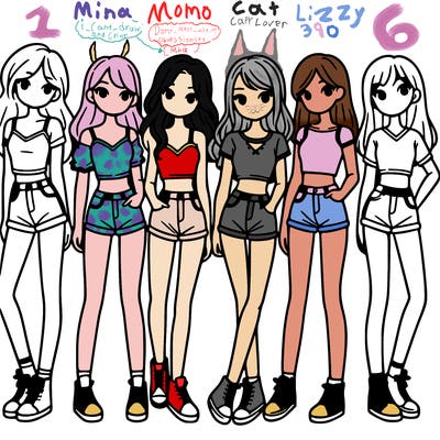 a group of girls wearing crop tops and shorts