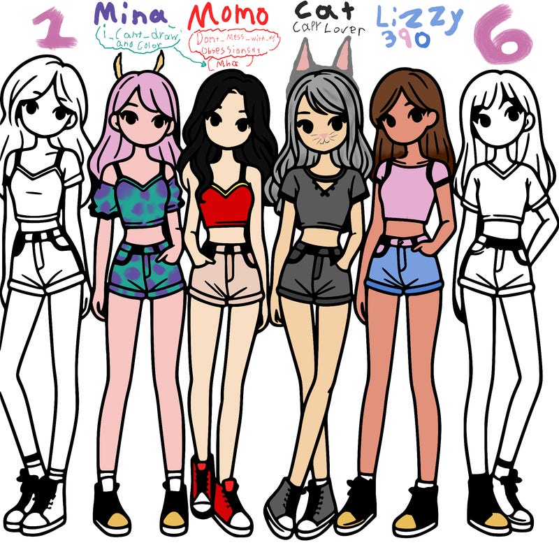 a group of girls wearing crop tops and shorts