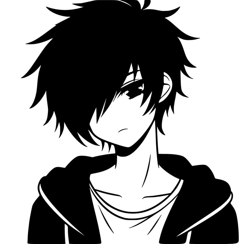 a emo anime boy with red highlights