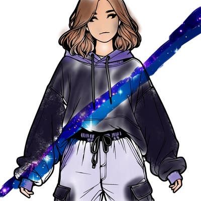 realistic girl in sweatshirt and cargo pants