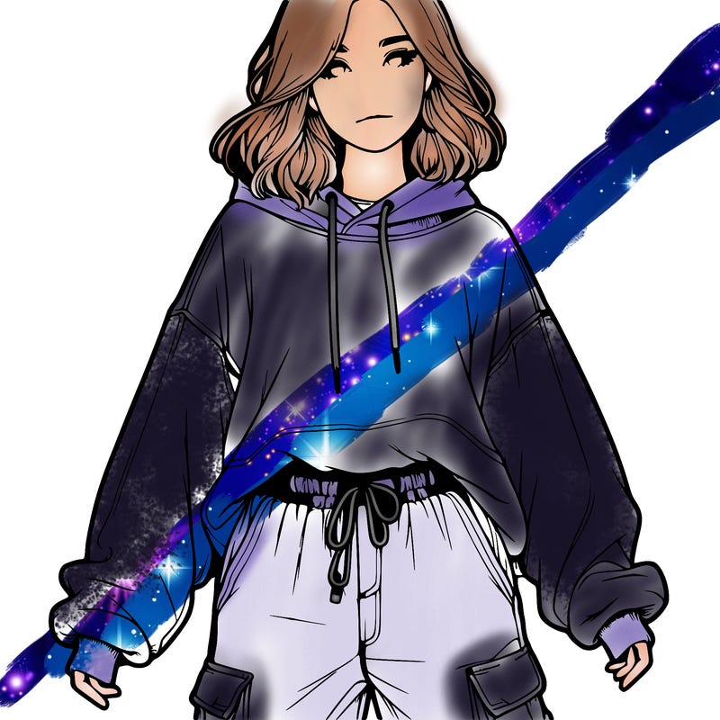 realistic girl in sweatshirt and cargo pants