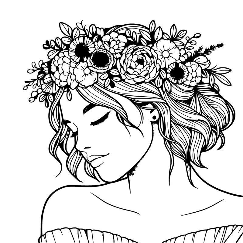 women with flower crown realistic