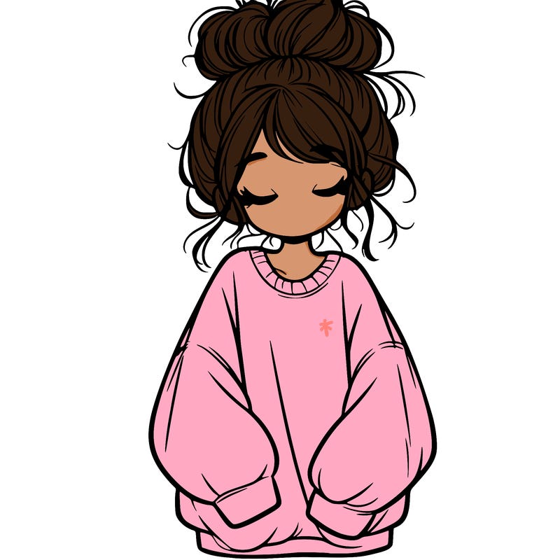 girl with baggy sweatshirt and messy bun