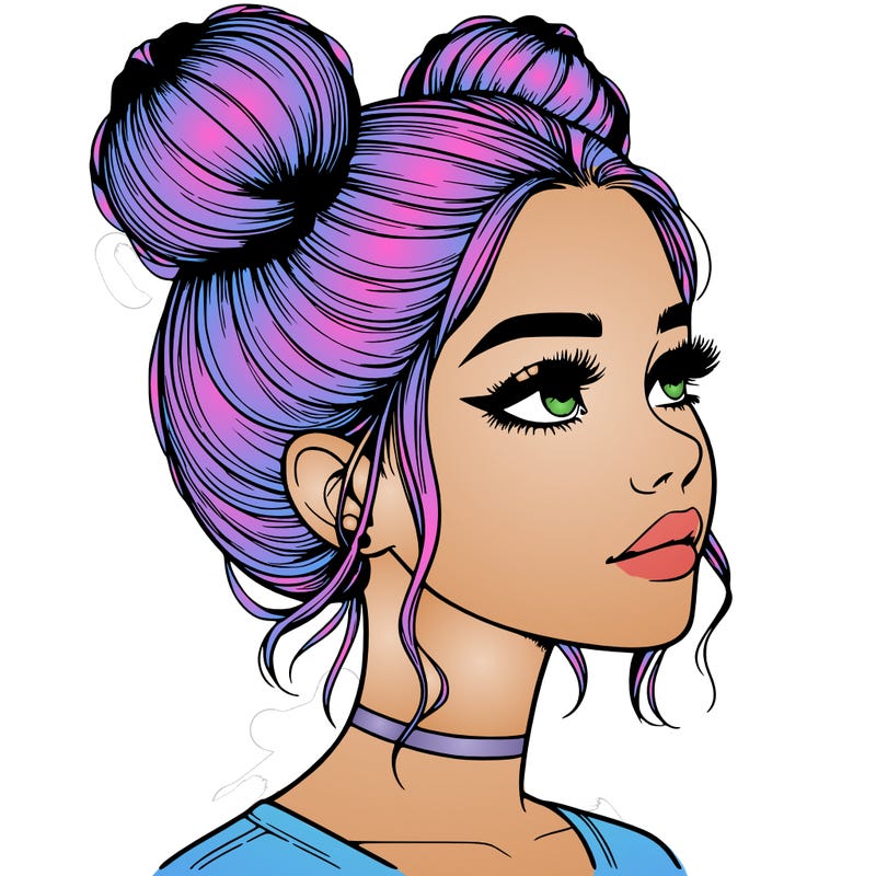 realistic girl with buns on the top of her head