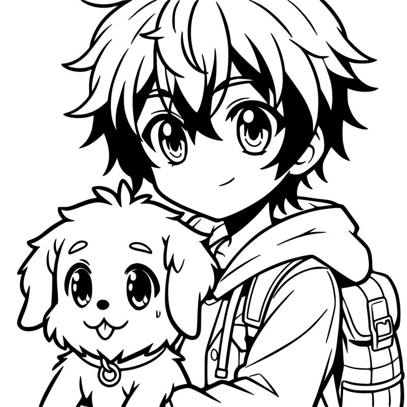 anime boy with a dog