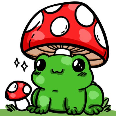 a cute frog with a mushroom hat