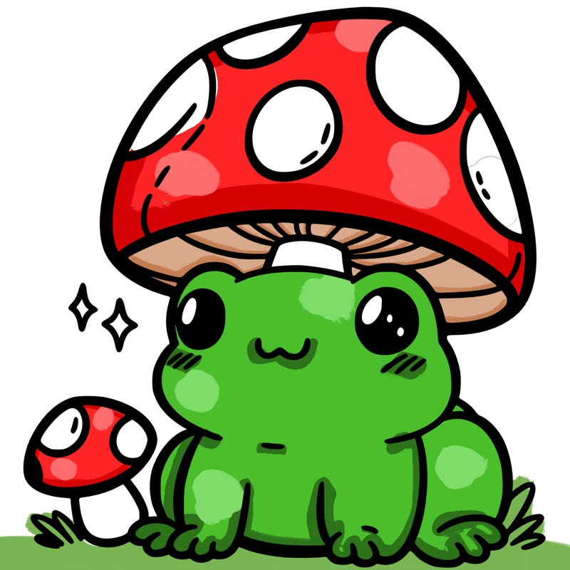 a cute frog with a mushroom hat