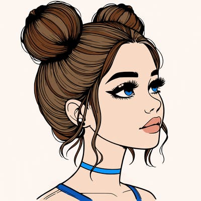 realistic girl with buns on the top of her head