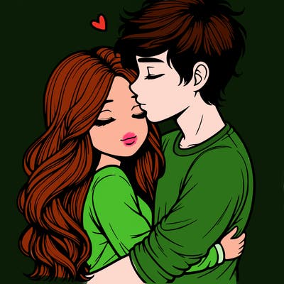 a realistic couple boy and girl hugging and kissing