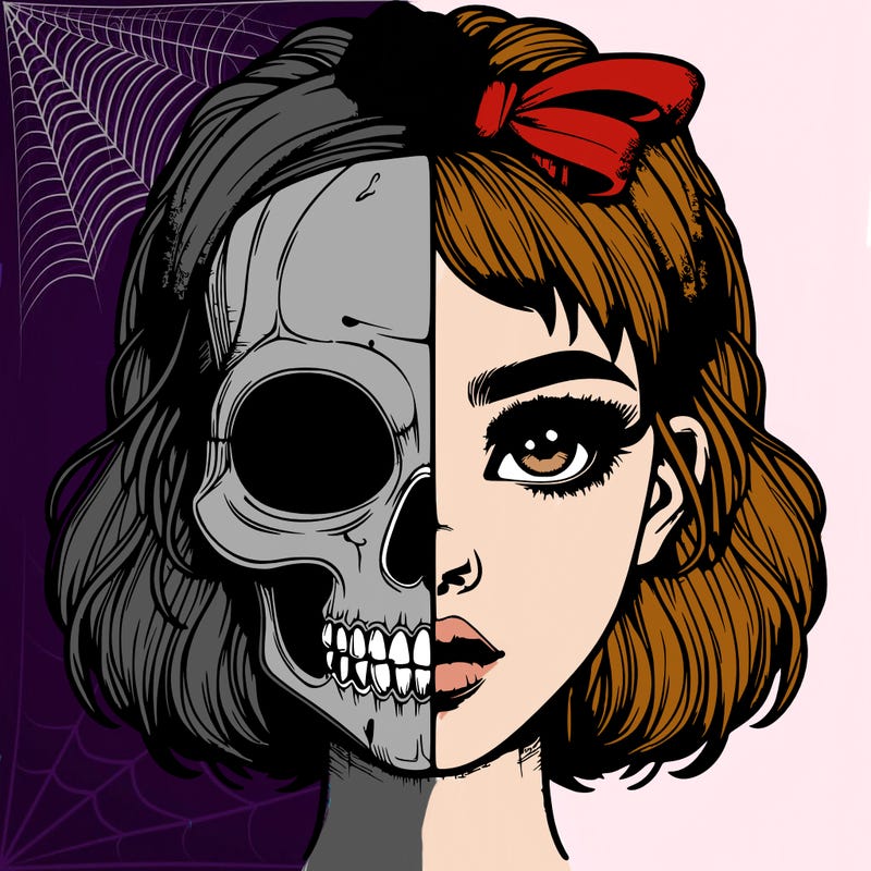 realistic girl with half skull mask