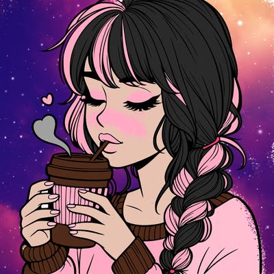 realistic girl drinking coffee