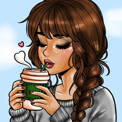 realistic girl drinking coffee