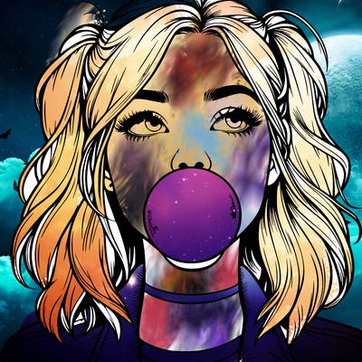 realististic girl blowing bubble -gum