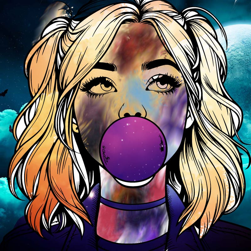 realististic girl blowing bubble -gum