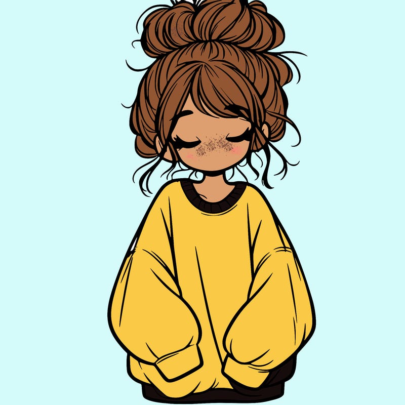 girl with baggy sweatshirt and messy bun