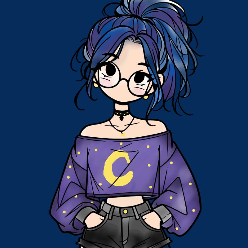 girl with a messy ponytail glasses a baggy crop top and jean shorts