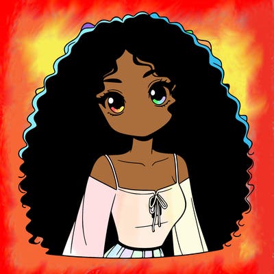 a black anime girl with long afro hair