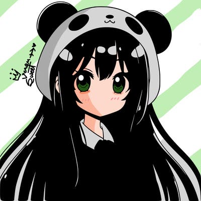 cute anime girl with black straight hair a panda suit with panda ears