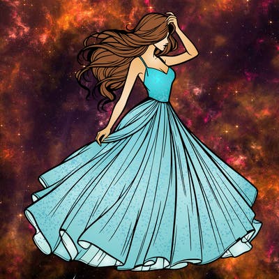 realistic woman with dress flowing in the wind