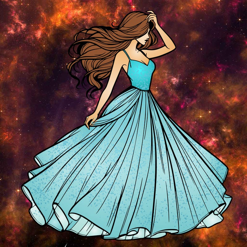 realistic woman with dress flowing in the wind