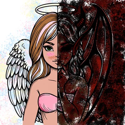 realistic angel half demon