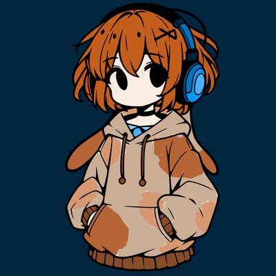 anime girl with a baggy jumper and headphones