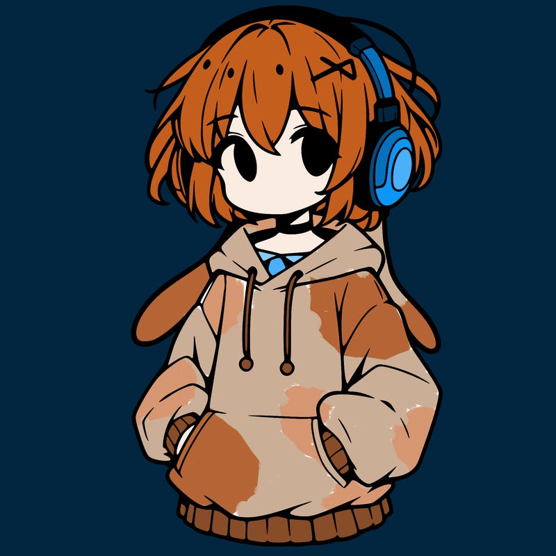 anime girl with a baggy jumper and headphones