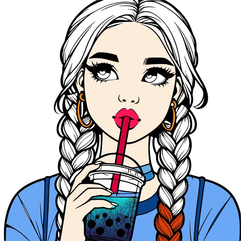 realistic girl with braided hair drinking boba