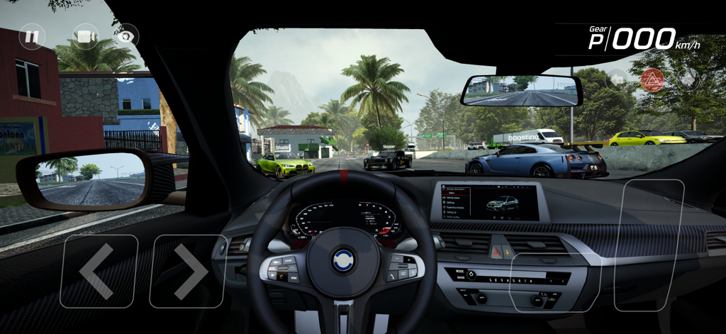 Highway Racer Pro - Visão em primeira pessoa do cockpit de um carro esportivo de alta fidelidade em Highway Racer Pro, mostrando painel e tráfego detalhados.