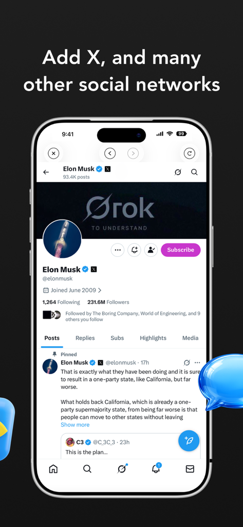 IM+ Instant Messenger - IM plus Instant Messenger app displaying an X profile on a smartphone screen