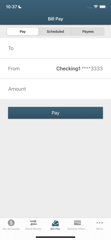 Fidelity Bank - Interface de pagamento de contas do aplicativo móvel do Fidelity Bank LA