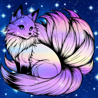 realistic detailed 9 tailed anime fox