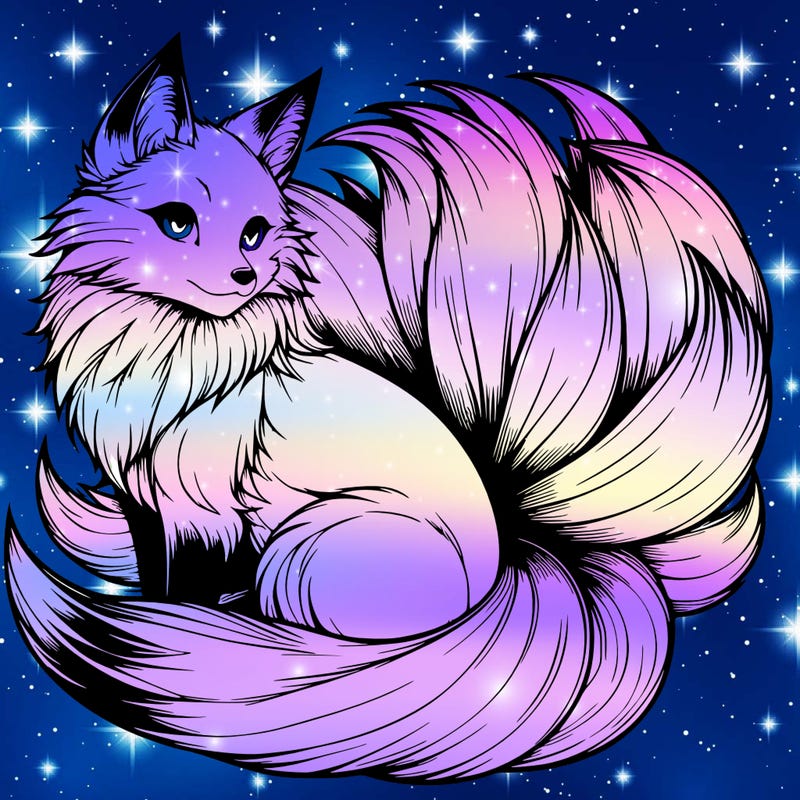 realistic detailed 9 tailed anime fox