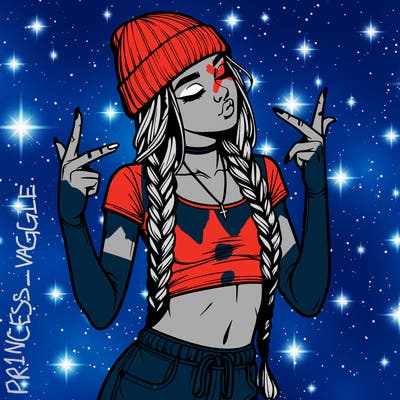 realistic teenage girl with braids and a beanie and crop top doing 🫶🏼