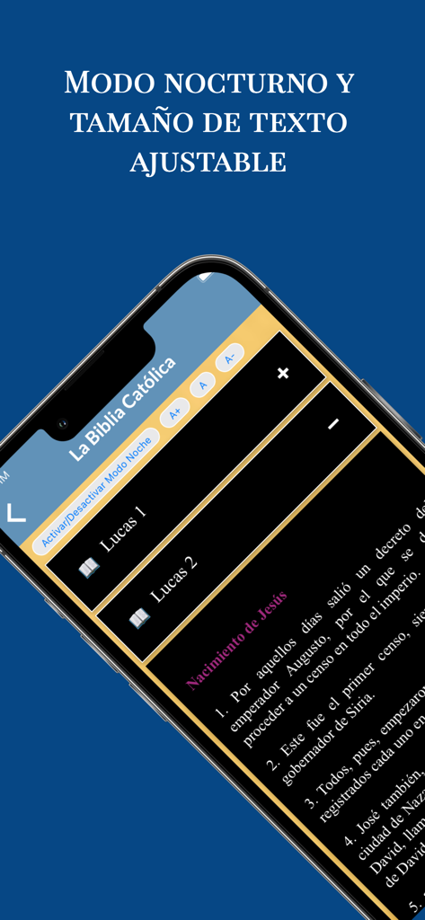 La Biblia Católica en Español - Aplicacion de la Biblia Catolica con modo nocturno y ajuste de tamaño de texto en español