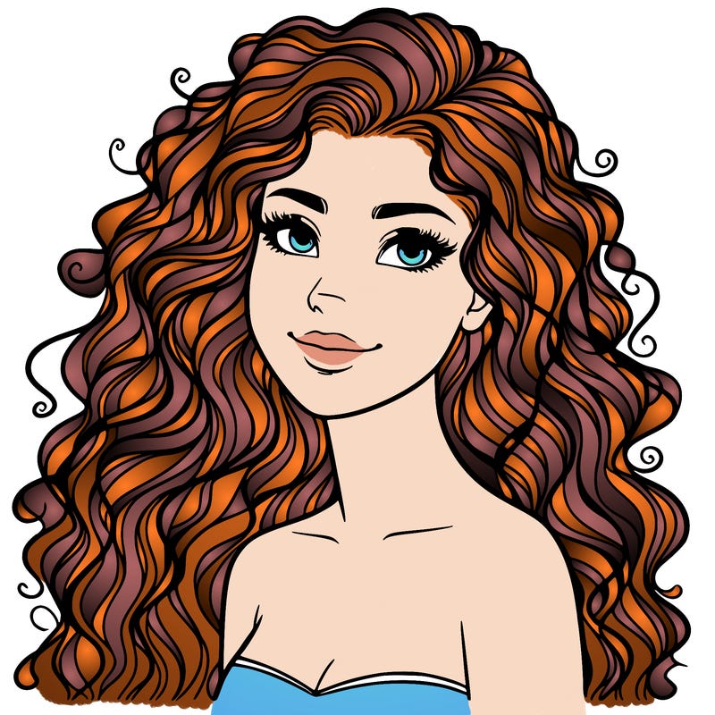 woman with curly  long hair realistic
