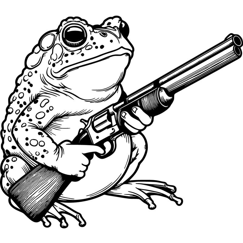 a realistic toad frog holding a shot gun