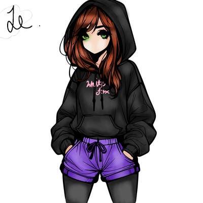 realistic girl in shorts and hoodie