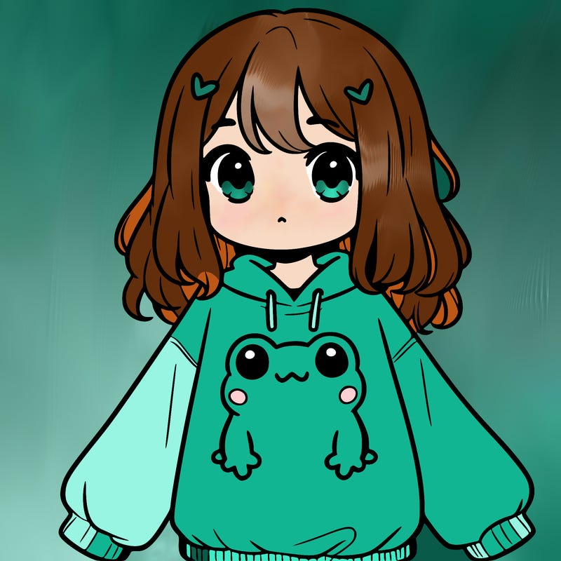 girl wearing frogging sweatshirt