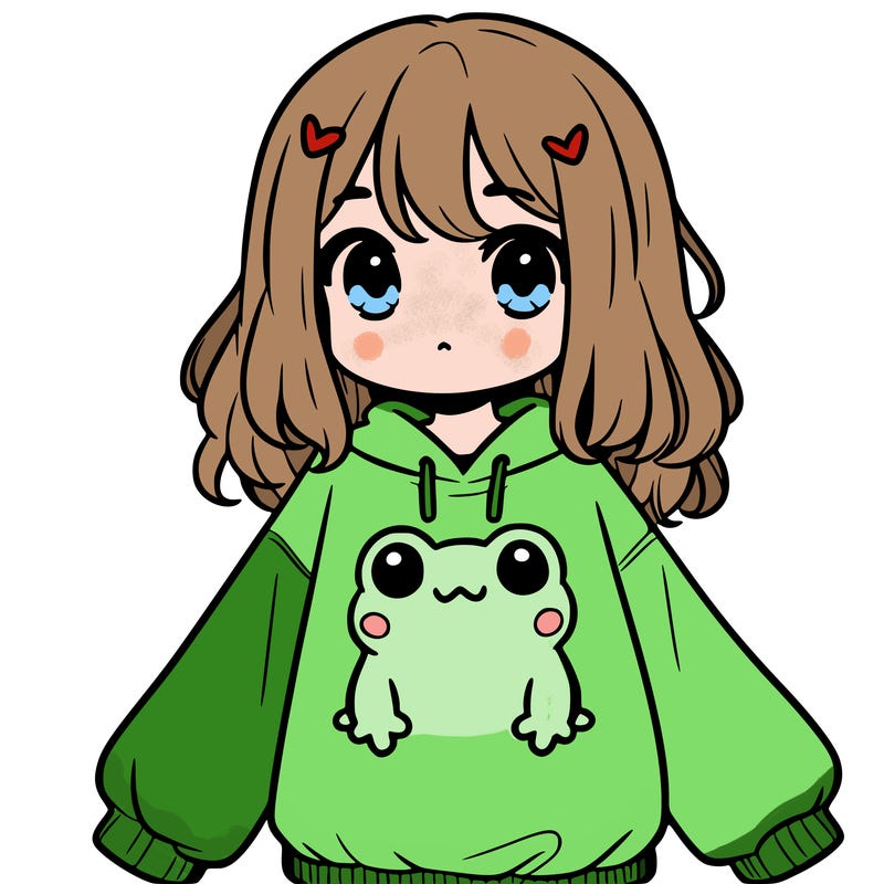 girl wearing frogging sweatshirt