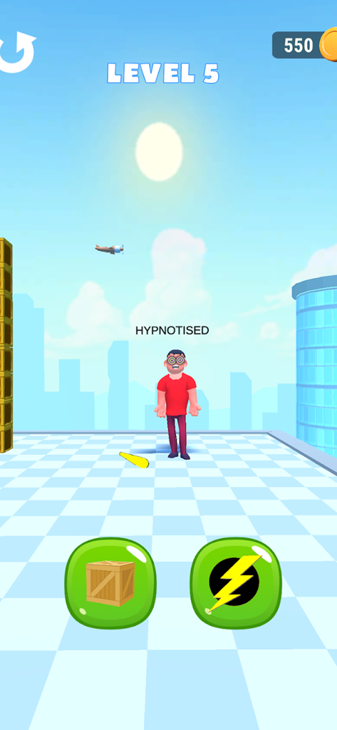 Hypnotise Master 3D - Hypnotise Master 3D gameplay showing a hypnotized character on a city rooftop with action icons