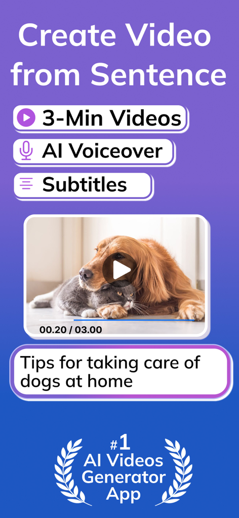 AI Video Maker: Vido - Vido AI Video Maker app screen displaying text to video generation with voiceover and subtitles
