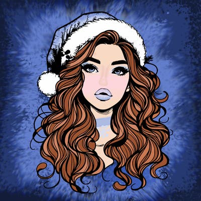 realistic christmas girl with wavy hair and lips