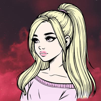 realistic girl with a high ponytail