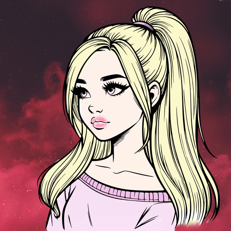 realistic girl with a high ponytail